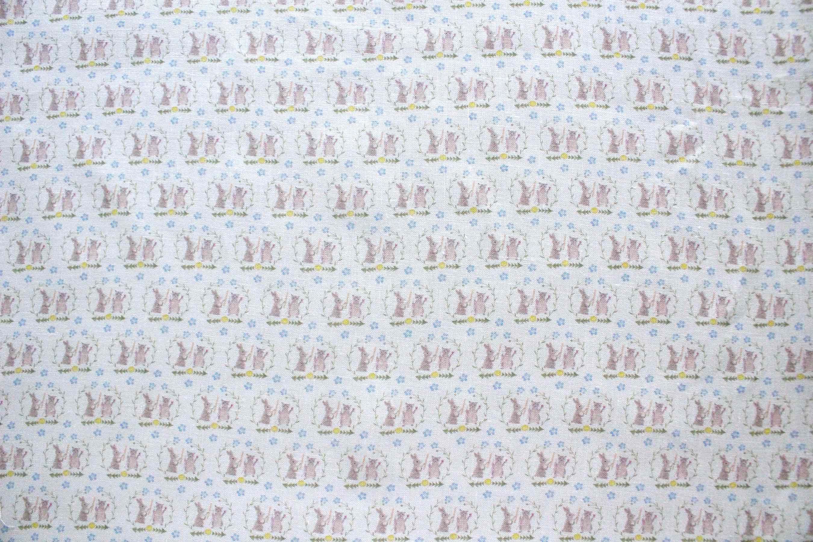 LINNET リネンプリント うさぎ猫エンブレム<br />白